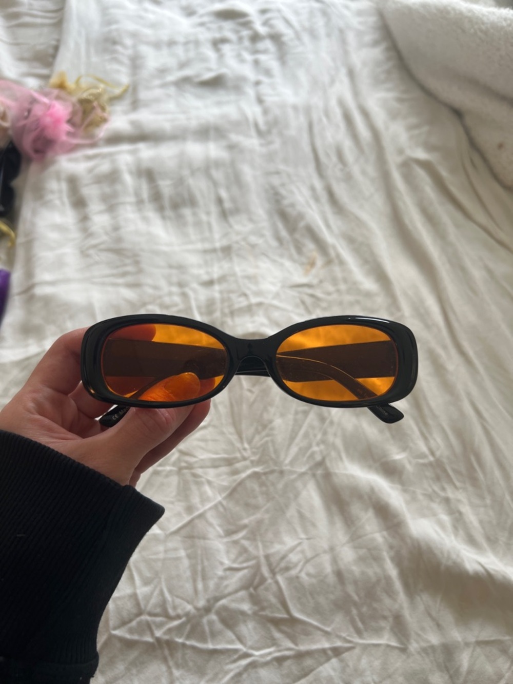 Rounded Black Frame Sunglasses with Amber/Orange Lenses